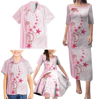 Pink Plumeria Sea Shell Family Matching Puletasi and Hawaiian Shirt Starfish Polynesian Pattern LT01 - Polynesian Pride