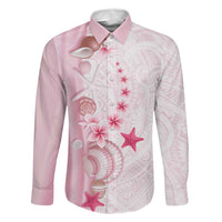 Pink Plumeria Sea Shell Family Matching Puletasi and Hawaiian Shirt Starfish Polynesian Pattern LT01 Dad's Shirt - Long Sleeve Pink - Polynesian Pride