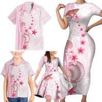Pink Plumeria Sea Shell Family Matching Short Sleeve Bodycon Dress and Hawaiian Shirt Starfish Polynesian Pattern LT01 - Polynesian Pride