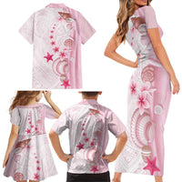 Pink Plumeria Sea Shell Family Matching Short Sleeve Bodycon Dress and Hawaiian Shirt Starfish Polynesian Pattern LT01 - Polynesian Pride
