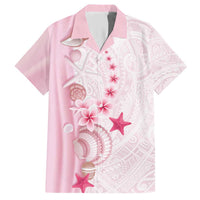 Pink Plumeria Sea Shell Family Matching Short Sleeve Bodycon Dress and Hawaiian Shirt Starfish Polynesian Pattern LT01 Dad's Shirt - Short Sleeve Pink - Polynesian Pride