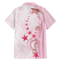 Pink Plumeria Sea Shell Family Matching Short Sleeve Bodycon Dress and Hawaiian Shirt Starfish Polynesian Pattern - Polynesian Pride