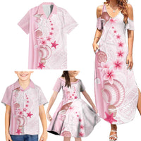 Pink Plumeria Sea Shell Family Matching Summer Maxi Dress and Hawaiian Shirt Starfish Polynesian Pattern LT01 - Polynesian Pride