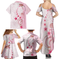 Pink Plumeria Sea Shell Family Matching Summer Maxi Dress and Hawaiian Shirt Starfish Polynesian Pattern LT01 - Polynesian Pride