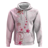 Pink Plumeria Sea Shell Hoodie Starfish Polynesian Pattern LT01 Zip Hoodie Pink - Polynesian Pride