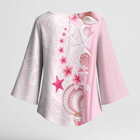 Pink Plumeria Sea Shell Kimono Sleeve Blouse Starfish Polynesian Pattern LT01 - Polynesian Pride