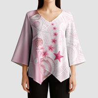 Pink Plumeria Sea Shell Kimono Sleeve Blouse Starfish Polynesian Pattern LT01 - Polynesian Pride