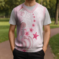 Pink Plumeria Sea Shell Christmas Knitted V-Neck Vest Starfish Polynesian Pattern LT01 - Polynesian Pride
