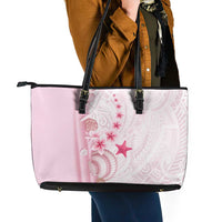 Pink Plumeria Sea Shell Leather Tote Bag Starfish Polynesian Pattern LT01 - Polynesian Pride