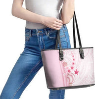 Pink Plumeria Sea Shell Leather Tote Bag Starfish Polynesian Pattern LT01 - Polynesian Pride