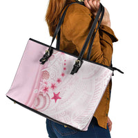 Pink Plumeria Sea Shell Leather Tote Bag Starfish Polynesian Pattern LT01 - Polynesian Pride
