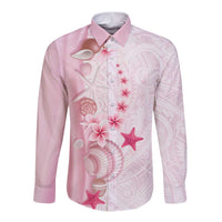 Pink Plumeria Sea Shell Long Sleeve Button Shirt Starfish Polynesian Pattern LT01 Unisex Pink - Polynesian Pride