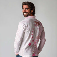 Pink Plumeria Sea Shell Long Sleeve Polo Shirt Starfish Polynesian Pattern LT01 - Polynesian Pride