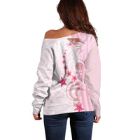 Pink Plumeria Sea Shell Off Shoulder Sweater Starfish Polynesian Pattern - Polynesian Pride