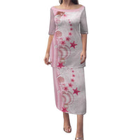Pink Plumeria Sea Shell Puletasi Starfish Polynesian Pattern LT01 Long Dress Pink - Polynesian Pride