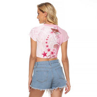 Pink Plumeria Sea Shell Raglan Cropped T Shirt Starfish Polynesian Pattern LT01 - Polynesian Pride