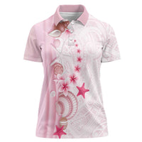 Pink Plumeria Sea Shell Women Polo Shirt Starfish Polynesian Pattern LT01 Female Pink - Polynesian Pride