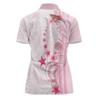 Pink Plumeria Sea Shell Women Polo Shirt Starfish Polynesian Pattern LT01 - Polynesian Pride