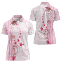 Pink Plumeria Sea Shell Women Polo Shirt Starfish Polynesian Pattern LT01 - Polynesian Pride