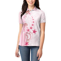 Pink Plumeria Sea Shell Women Polo Shirt Starfish Polynesian Pattern LT01 - Polynesian Pride