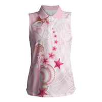 Pink Plumeria Sea Shell Women Sleeveless Polo Shirt Starfish Polynesian Pattern LT01 Female Pink - Polynesian Pride