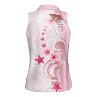 Pink Plumeria Sea Shell Women Sleeveless Polo Shirt Starfish Polynesian Pattern LT01 - Polynesian Pride