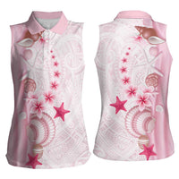 Pink Plumeria Sea Shell Women Sleeveless Polo Shirt Starfish Polynesian Pattern LT01 - Polynesian Pride