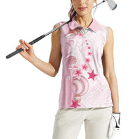 Pink Plumeria Sea Shell Women Sleeveless Polo Shirt Starfish Polynesian Pattern LT01 - Polynesian Pride