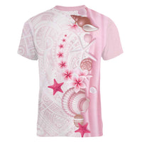 Pink Plumeria Sea Shell Women V-Neck T-Shirt Starfish Polynesian Pattern LT01 - Polynesian Pride