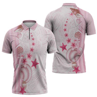 Pink Plumeria Sea Shell Zipper Polo Shirt Starfish Polynesian Pattern LT01 - Polynesian Pride