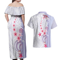 Purple Plumeria Sea Shell Couples Matching Off Shoulder Maxi Dress and Hawaiian Shirt Starfish Polynesian Pattern LT01 - Polynesian Pride