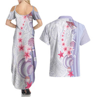 Purple Plumeria Sea Shell Couples Matching Summer Maxi Dress and Hawaiian Shirt Starfish Polynesian Pattern LT01 - Polynesian Pride