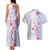 Purple Plumeria Sea Shell Couples Matching Tank Maxi Dress and Hawaiian Shirt Starfish Polynesian Pattern LT01 - Polynesian Pride