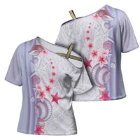 Purple Plumeria Sea Shell Cross Shoulder Shirt Starfish Polynesian Pattern LT01 - Polynesian Pride