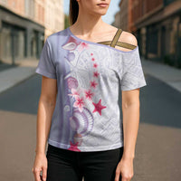 Purple Plumeria Sea Shell Cross Shoulder Shirt Starfish Polynesian Pattern LT01 - Polynesian Pride