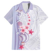 Purple Plumeria Sea Shell Family Matching Long Sleeve Bodycon Dress and Hawaiian Shirt Starfish Polynesian Pattern - Polynesian Pride