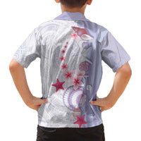 Purple Plumeria Sea Shell Family Matching Off The Shoulder Long Sleeve Dress and Hawaiian Shirt Starfish Polynesian Pattern - Polynesian Pride