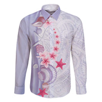 Purple Plumeria Sea Shell Family Matching Off The Shoulder Long Sleeve Dress and Hawaiian Shirt Starfish Polynesian Pattern - Polynesian Pride