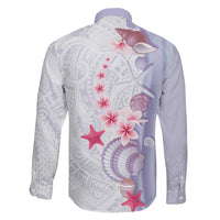 Purple Plumeria Sea Shell Family Matching Off The Shoulder Long Sleeve Dress and Hawaiian Shirt Starfish Polynesian Pattern - Polynesian Pride