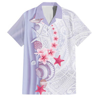 Purple Plumeria Sea Shell Family Matching Off Shoulder Short Dress and Hawaiian Shirt Starfish Polynesian Pattern - Polynesian Pride