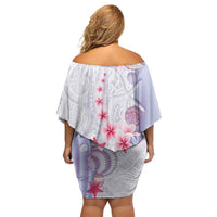 Purple Plumeria Sea Shell Family Matching Off Shoulder Short Dress and Hawaiian Shirt Starfish Polynesian Pattern - Polynesian Pride