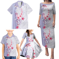 Purple Plumeria Sea Shell Family Matching Puletasi and Hawaiian Shirt Starfish Polynesian Pattern LT01 - Polynesian Pride