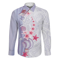 Purple Plumeria Sea Shell Family Matching Puletasi and Hawaiian Shirt Starfish Polynesian Pattern LT01 Dad's Shirt - Long Sleeve Purple - Polynesian Pride