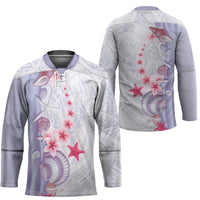 Purple Plumeria Sea Shell Hockey Jersey Starfish Polynesian Pattern LT01 - Polynesian Pride
