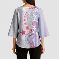 Purple Plumeria Sea Shell Kimono Sleeve Blouse Starfish Polynesian Pattern LT01 - Polynesian Pride