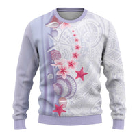 Purple Plumeria Sea Shell Ugly Christmas Sweater Starfish Polynesian Pattern - Polynesian Pride