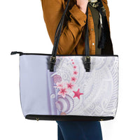 Purple Plumeria Sea Shell Leather Tote Bag Starfish Polynesian Pattern LT01 - Polynesian Pride
