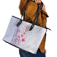 Purple Plumeria Sea Shell Leather Tote Bag Starfish Polynesian Pattern LT01 - Polynesian Pride