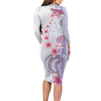 Purple Plumeria Sea Shell Long Sleeve Bodycon Dress Starfish Polynesian Pattern - Polynesian Pride