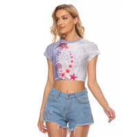 Purple Plumeria Sea Shell Raglan Cropped T Shirt Starfish Polynesian Pattern LT01 Female Purple - Polynesian Pride